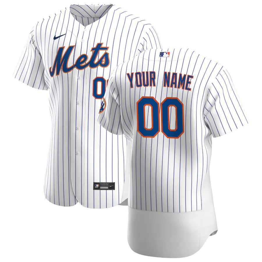 Mens New York Mets Nike White Home Authentic Custom MLB Jerseys